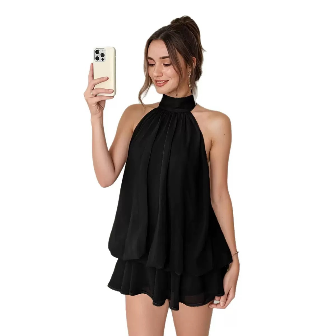 Women’s Halter Neck Layered Mini Romper