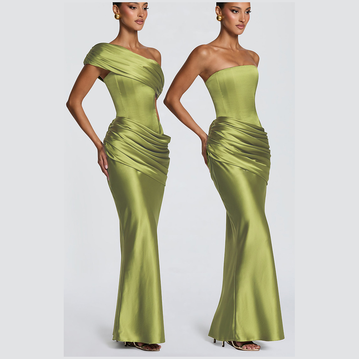 Women’s Draped Corset Ruched Maxi Dress