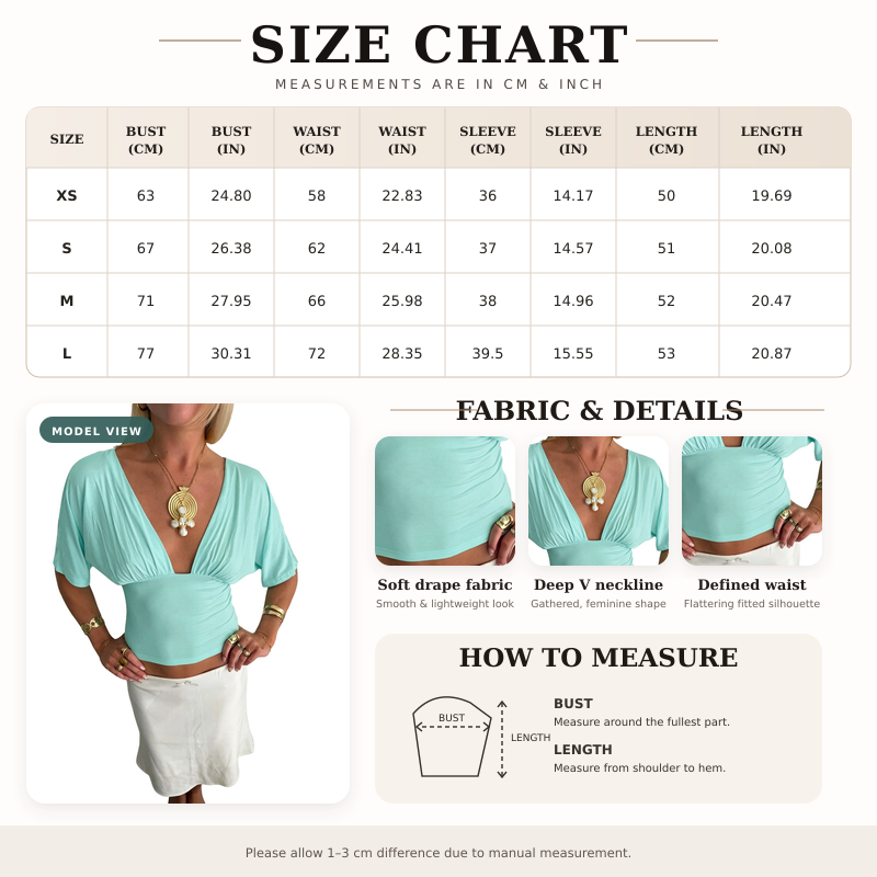 Women’s Deep V-Neck Ruched Empire Waist Top
