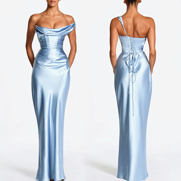 Women’s Cowl Neck Lace-Up Back Maxi Dress