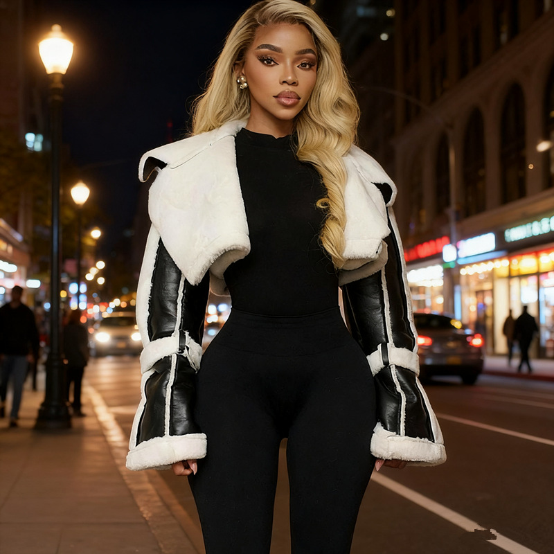 Women’s Faux Shearling Trim Cropped Aviator Jacket