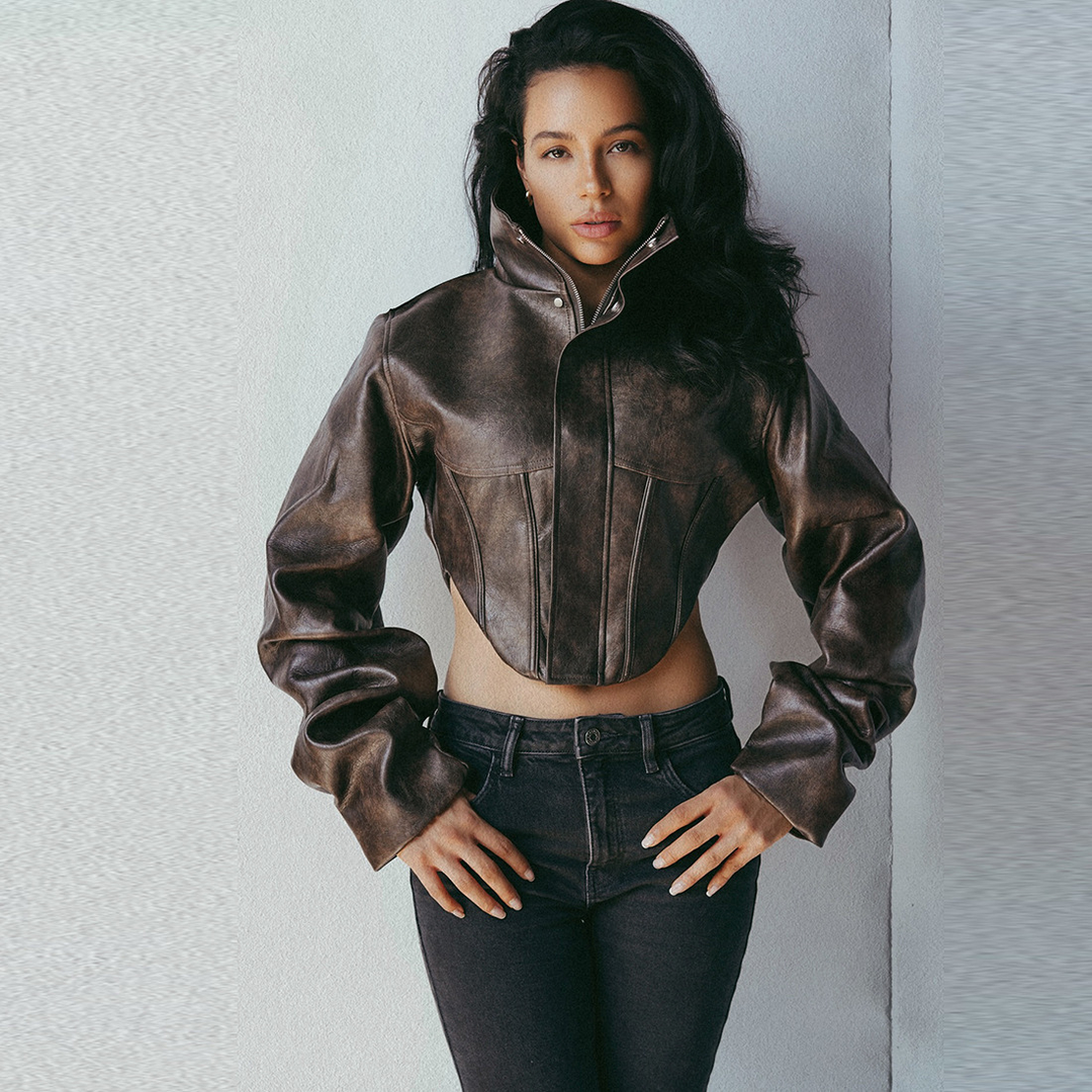 Women’s High Neck Corset-Seam Cropped Jacket