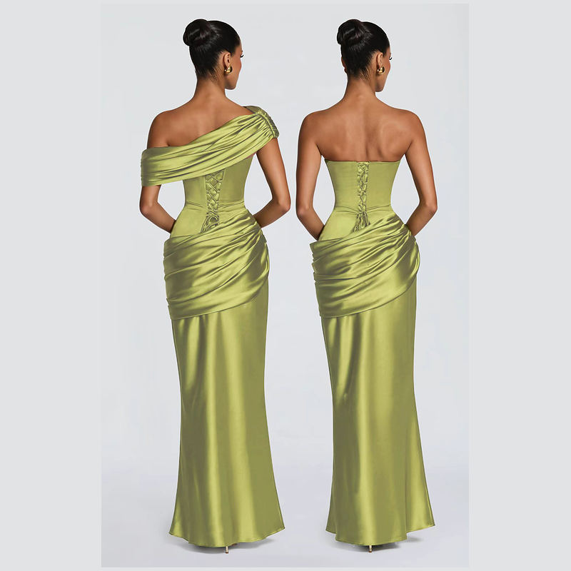 Women’s Draped Corset Ruched Maxi Dress