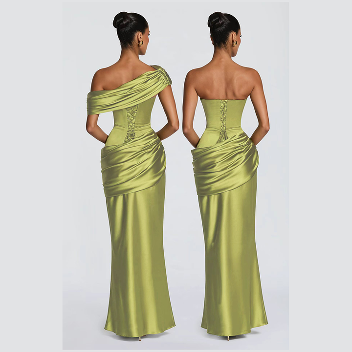 Women’s Draped Corset Ruched Maxi Dress