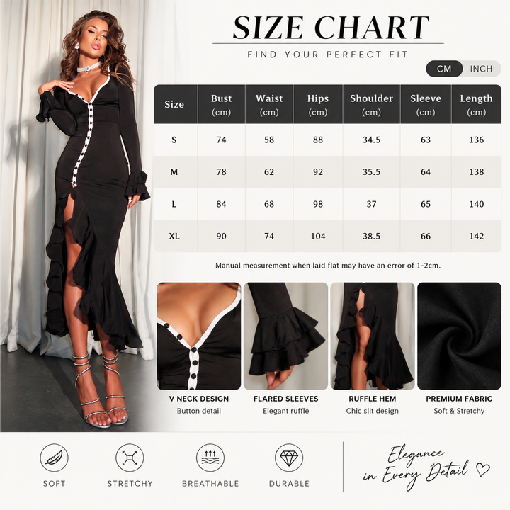 Women’s Contrast Trim Long Sleeve Slit Maxi Dress