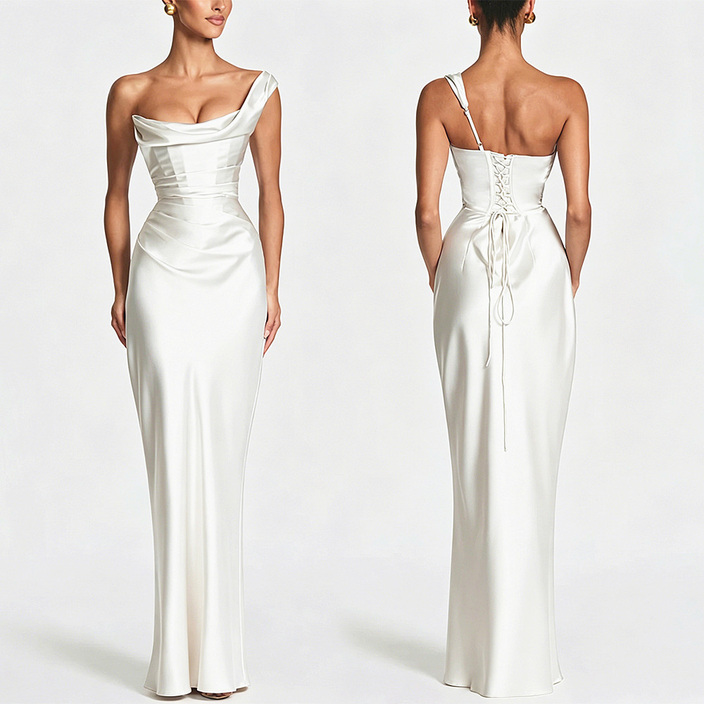 Women’s Cowl Neck Lace-Up Back Maxi Dress