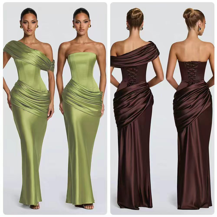 Women’s Draped Corset Ruched Maxi Dress