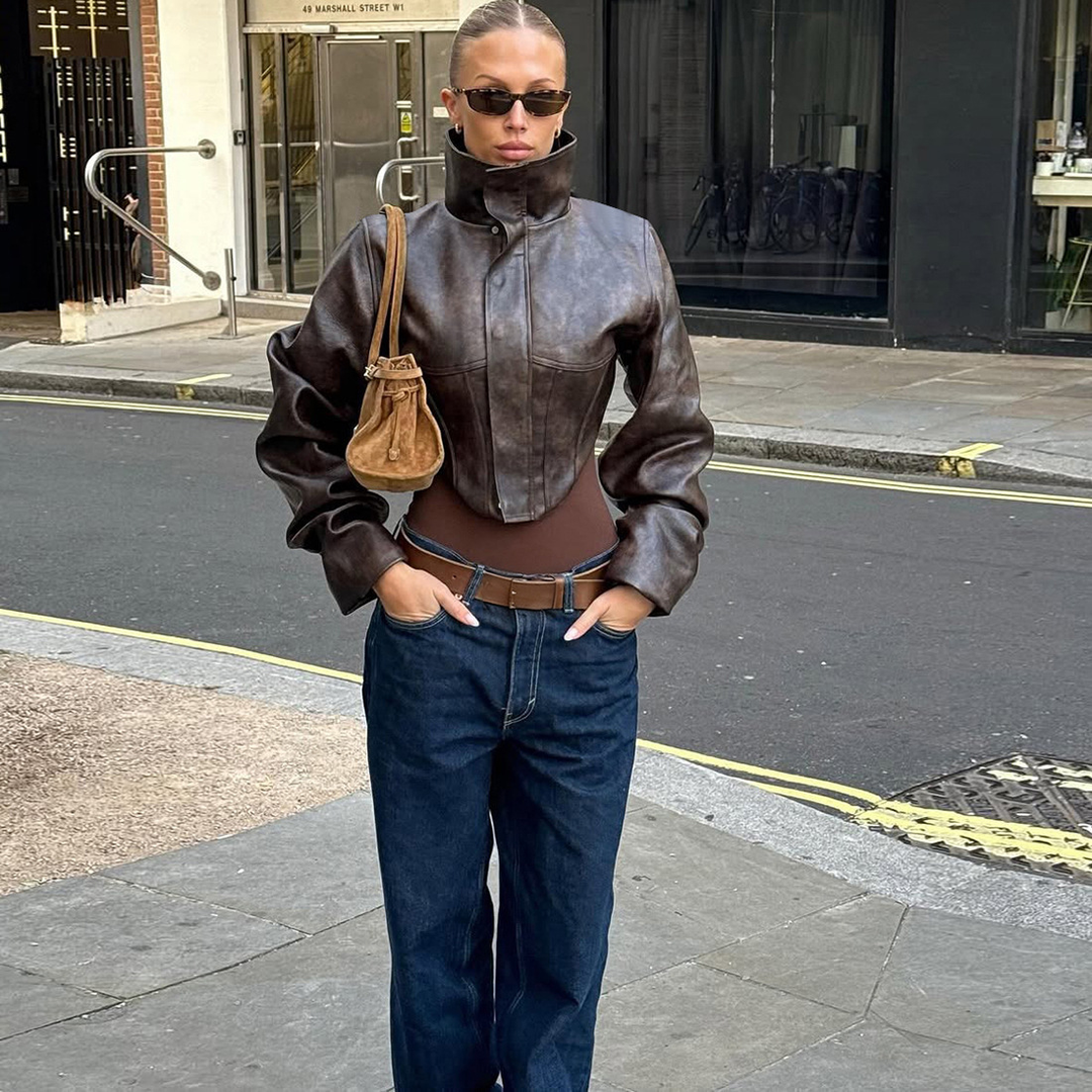 Women’s High Neck Corset-Seam Cropped Jacket