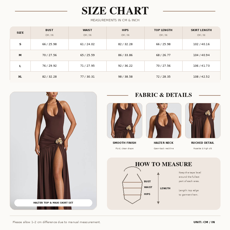 Women’s Halter Top &amp; Ruched High Slit Maxi Skirt Set