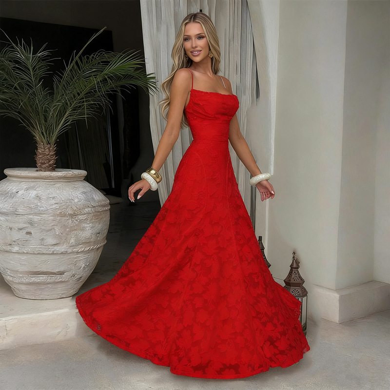 Women’s Floral Lace Spaghetti Strap Maxi Dress