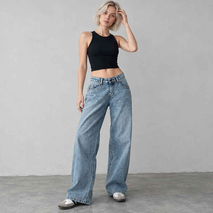 Women’s Relaxed Wide Leg Washed Jeans