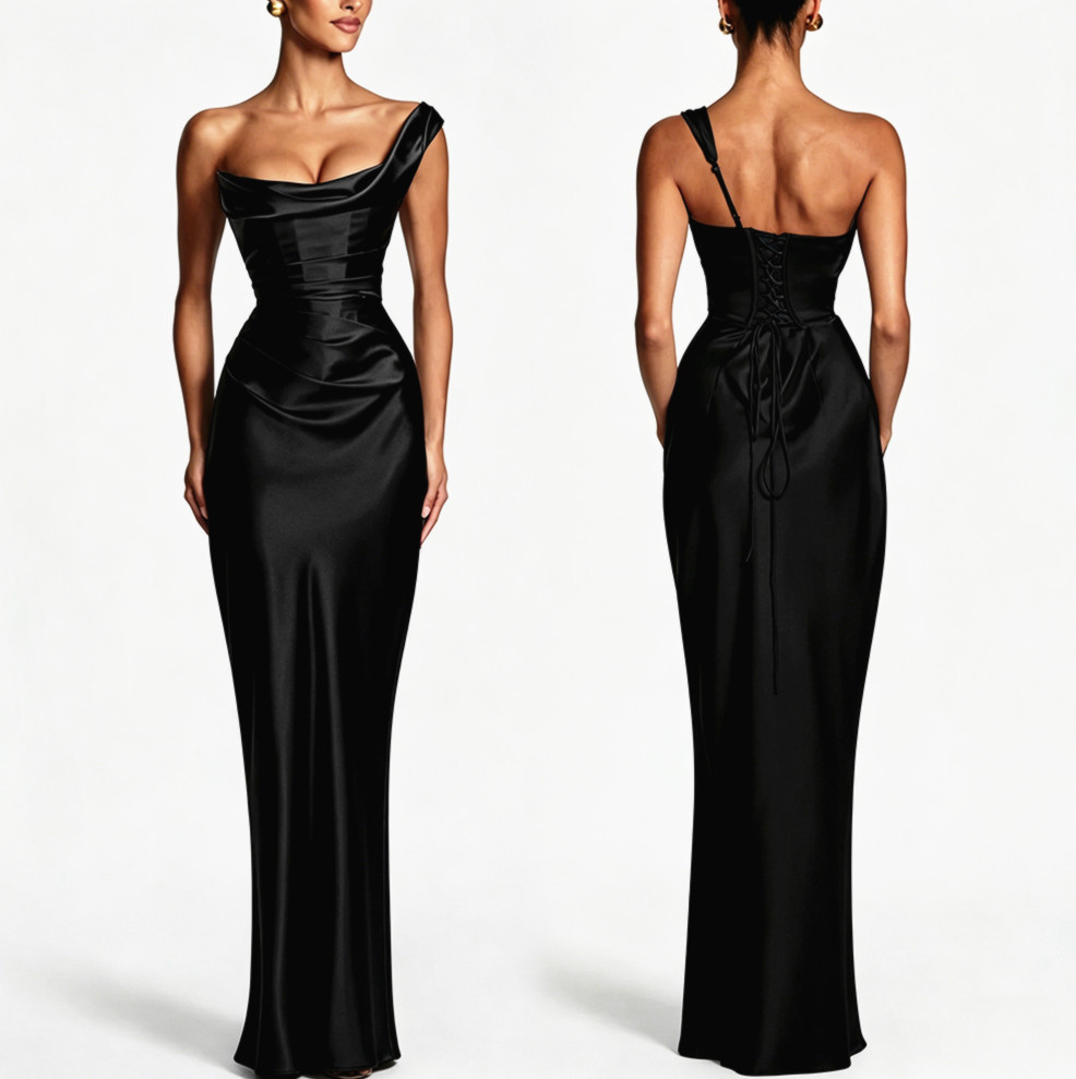 Women’s Cowl Neck Lace-Up Back Maxi Dress