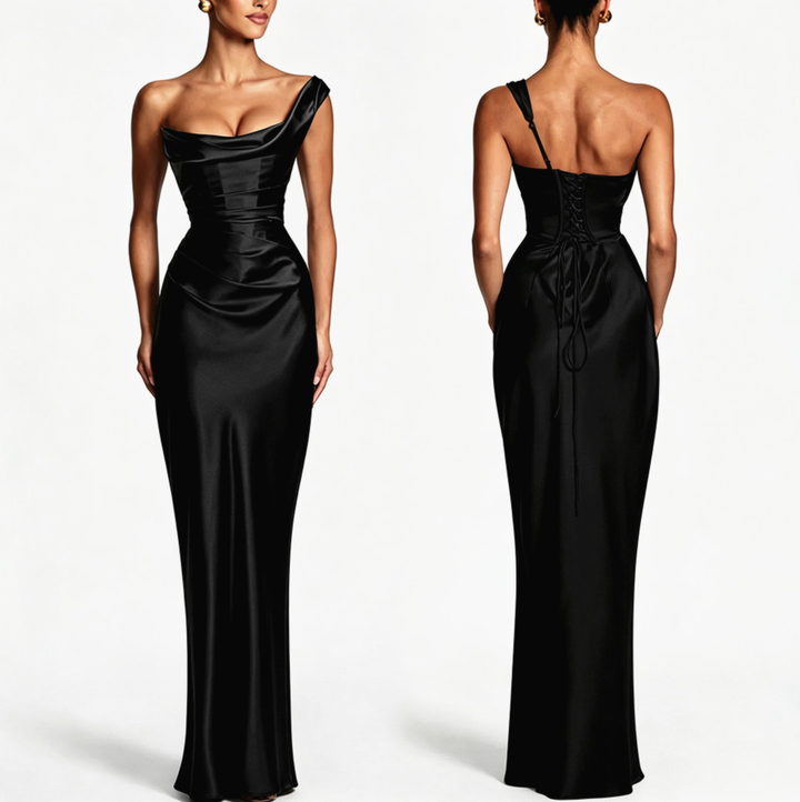 Women’s Cowl Neck Lace-Up Back Maxi Dress