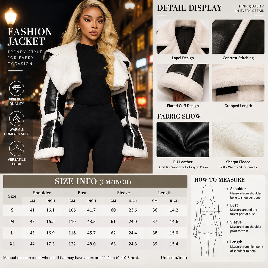 Women’s Faux Shearling Trim Cropped Aviator Jacket