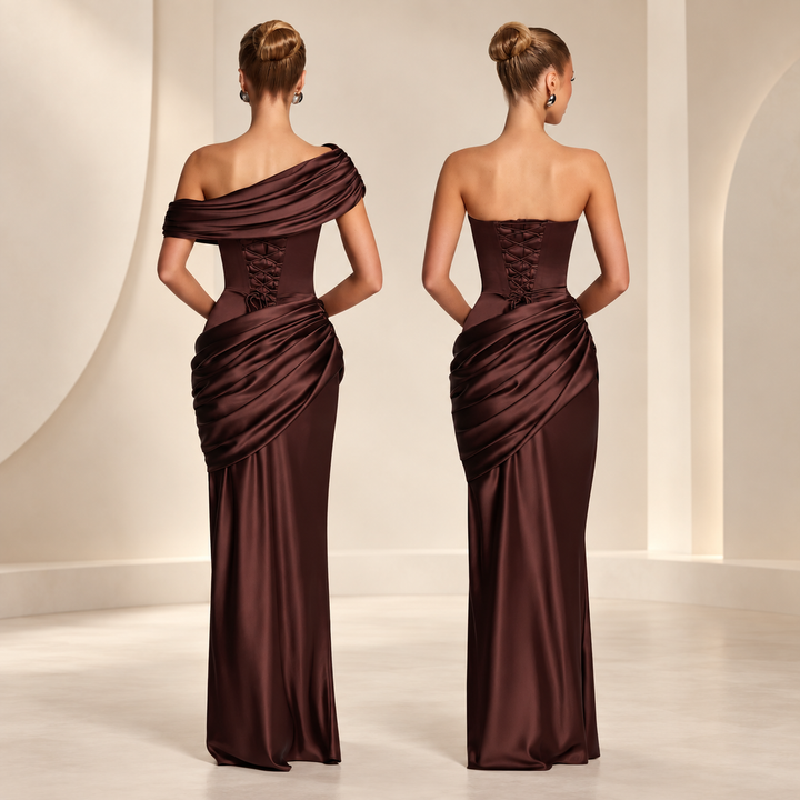 Women’s Draped Corset Ruched Maxi Dress
