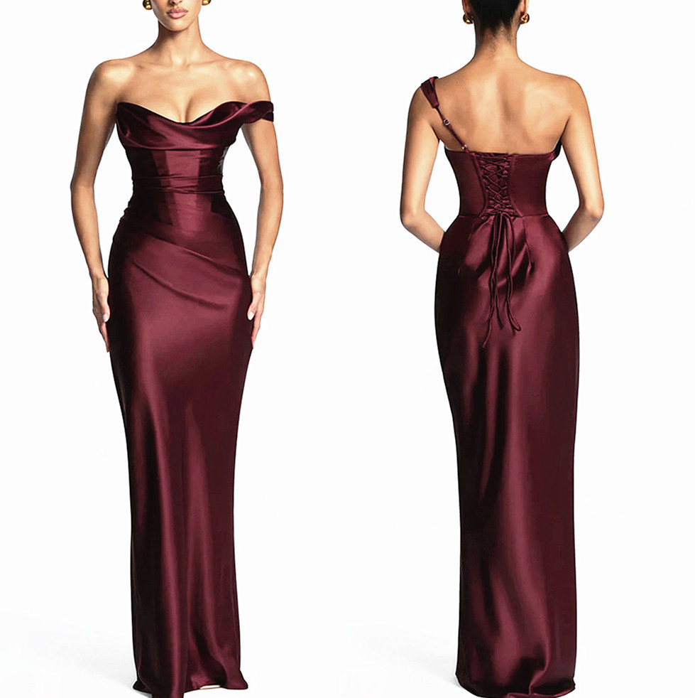 Women’s Cowl Neck Lace-Up Back Maxi Dress
