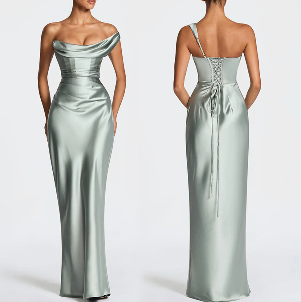 Women’s Cowl Neck Lace-Up Back Maxi Dress