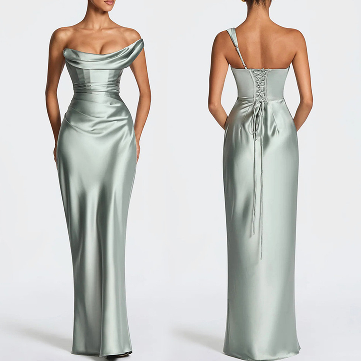 Women’s Cowl Neck Lace-Up Back Maxi Dress