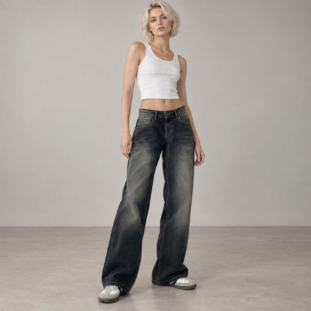 Women’s Relaxed Wide Leg Washed Jeans