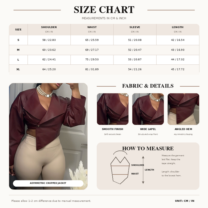 Women’s Asymmetrical Cropped Leather-Look Blazer