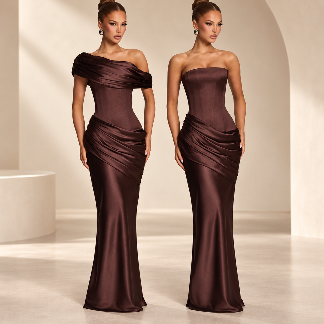 Women’s Draped Corset Ruched Maxi Dress